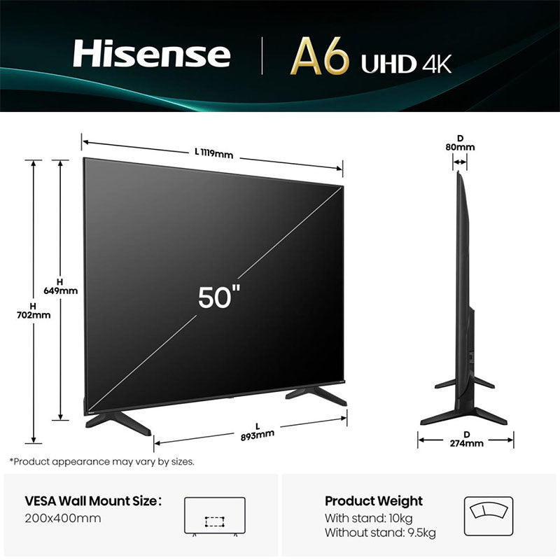 Hisense 50A6Q Smart 4K UHD LED TV 50"